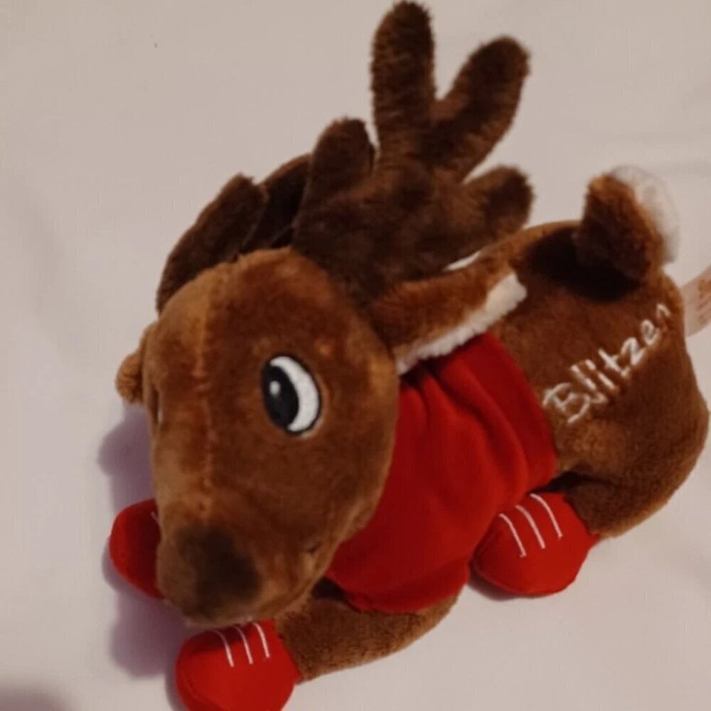 Blitzen Reindeer Plush Embroidered Eyes Red Sweater Stuffed Animal Pre Owned